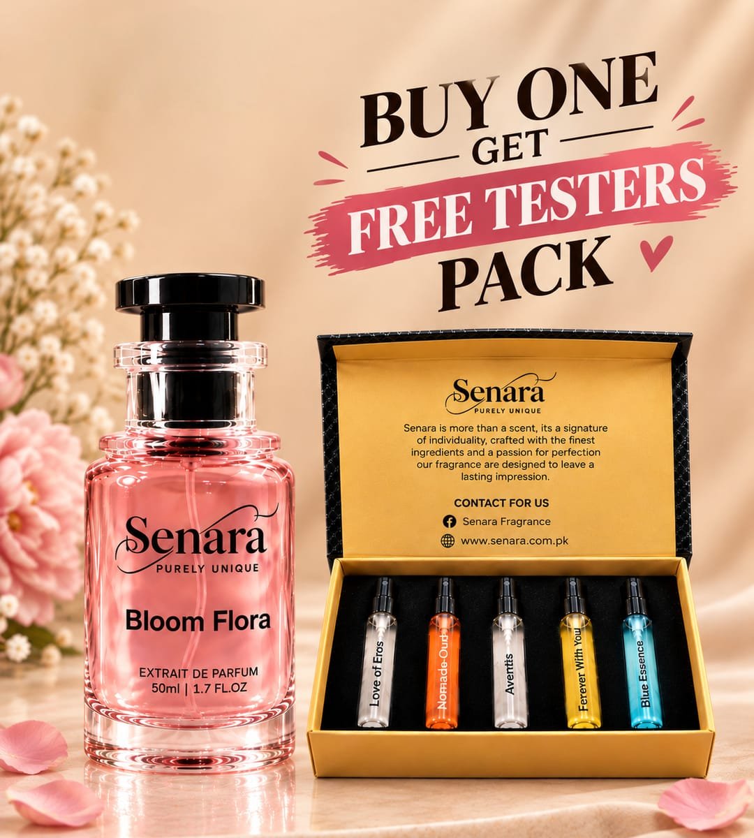 Senara Bloom Flora Extrait De Parfum (50ml) + Free 5-Piece Testers Pack